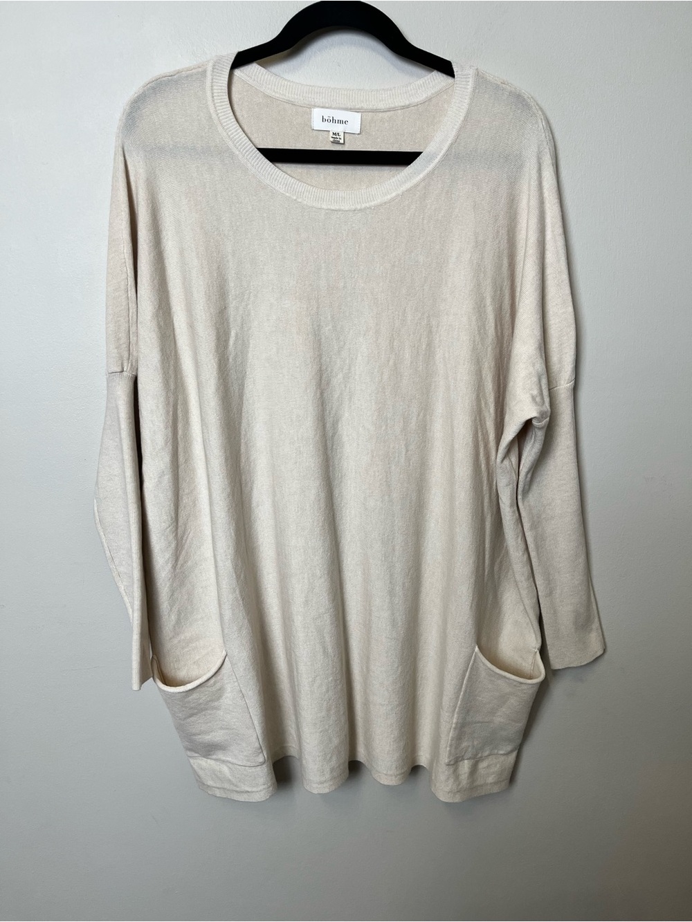 Bohme Cream Oatmeal Long Sleeve Pocket Tunic Sweater